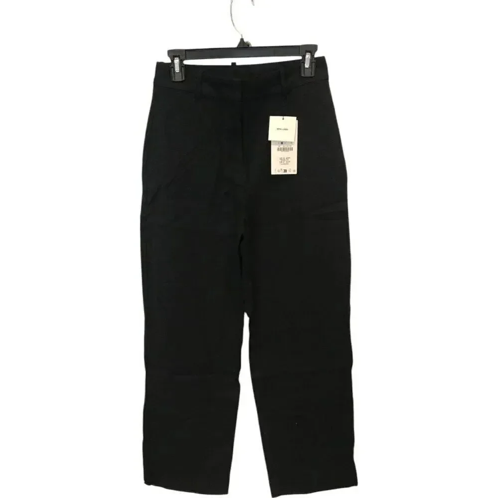 Zara Women Dress Pants Size S Black Wide Leg Linen Blend Flat Front 8017/369 NWT